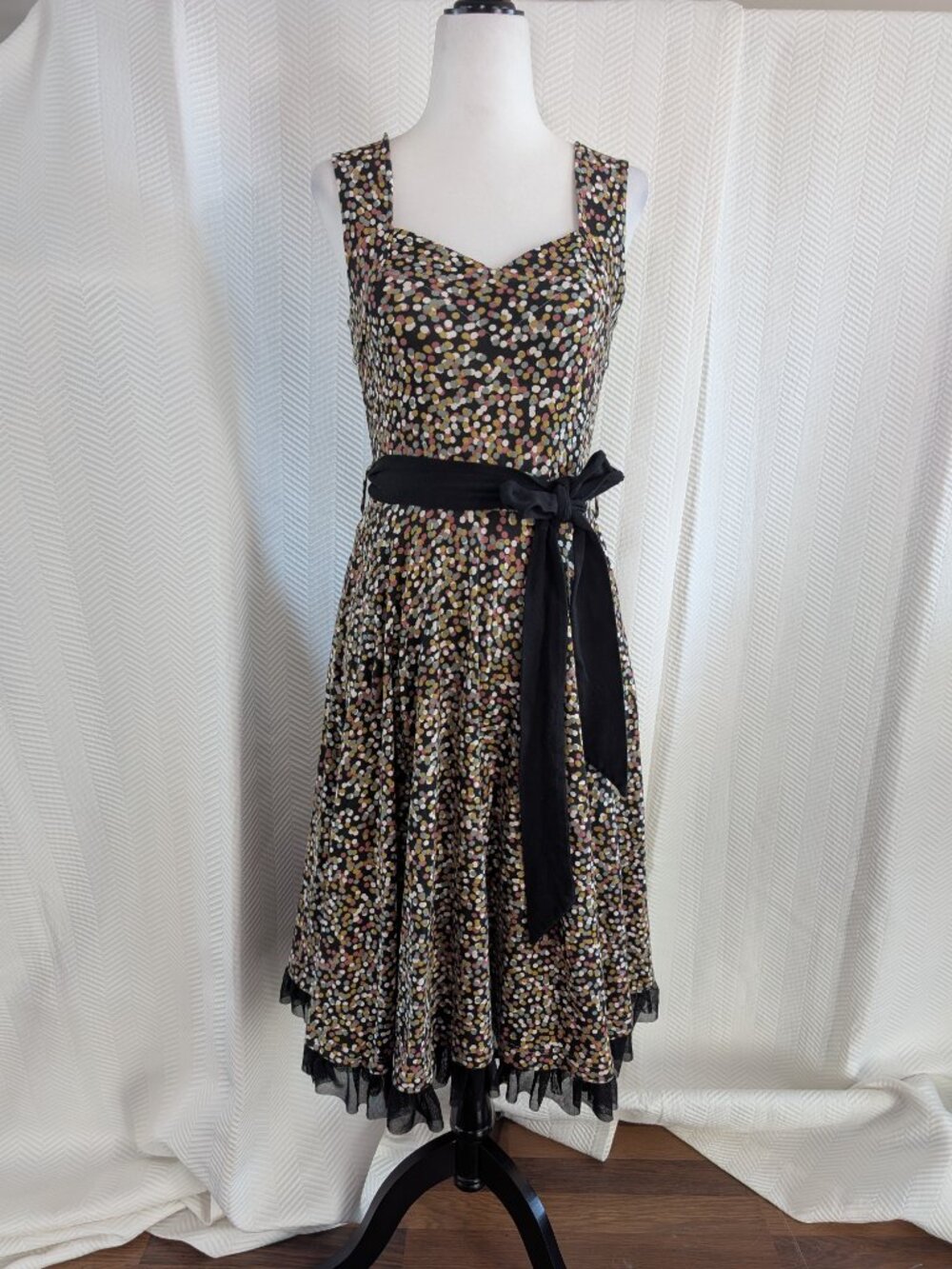 Effie’s Heart Confetti Dot Swing Dress Black Medium Retro Pin-Up Rockabilly